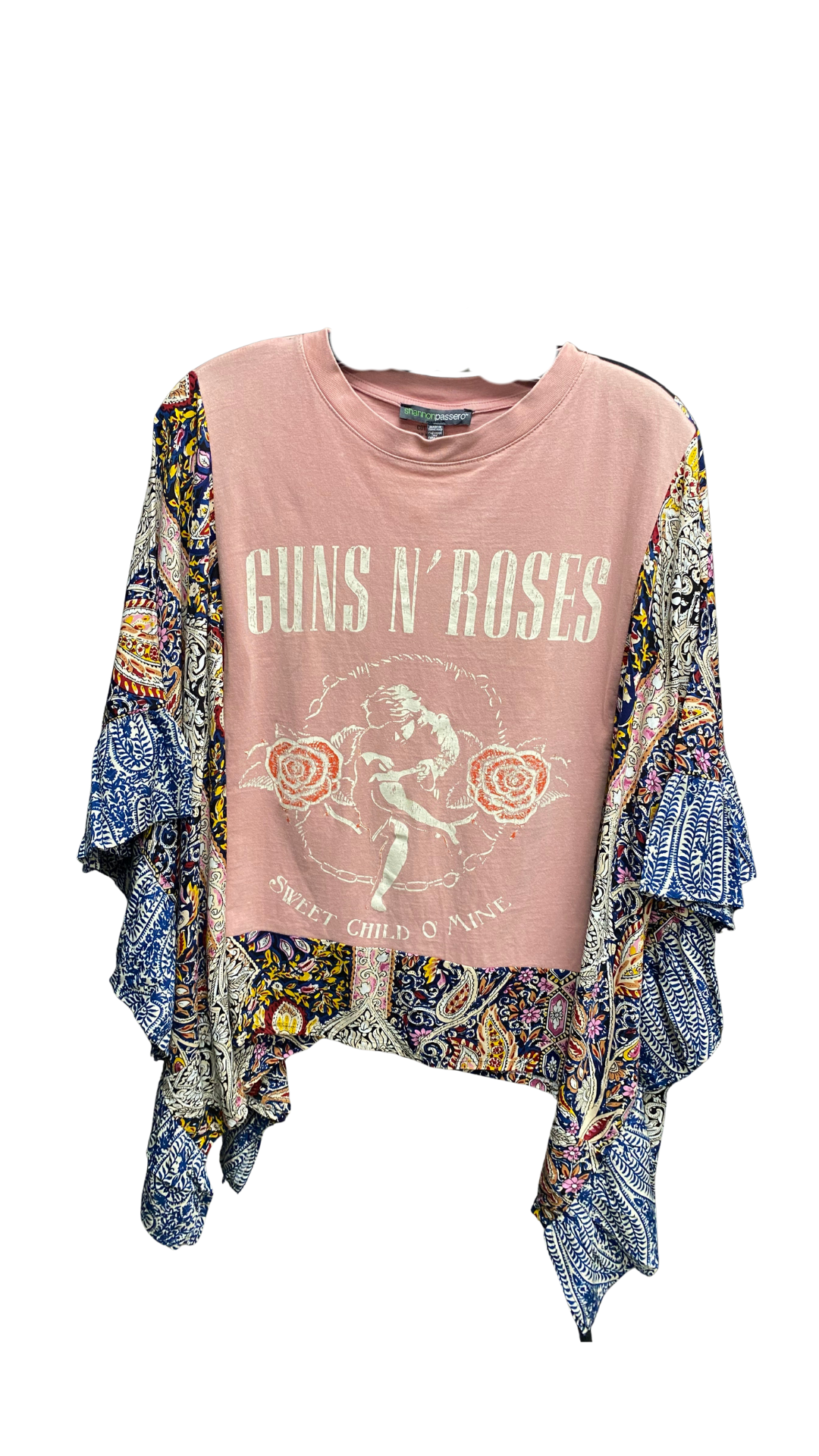 Band & Abstract Print Poncho Ruffle Sleeve Top. Style SHNP5768-PAIS
