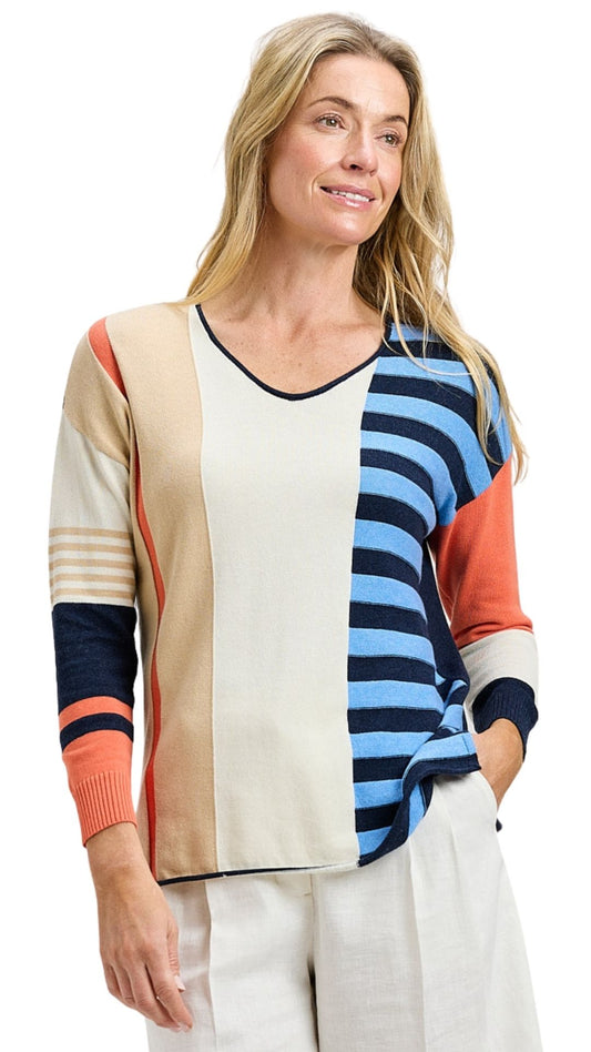 Contrast Stripes V-Neck Sweatshirt. Style ZKP8431U