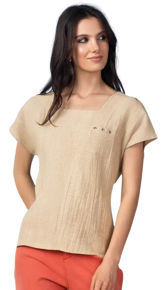 Square Neckline Drop Shoulder Short Sleeve Top. Style ALSA47065