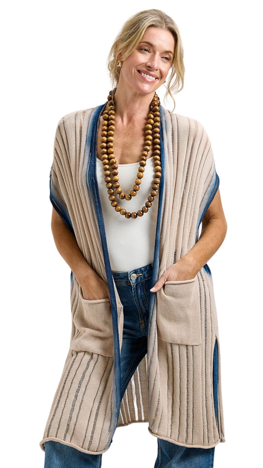 Long Ombre Details Drop Shoulder Knitted Cardigan. Style ZKP8446U