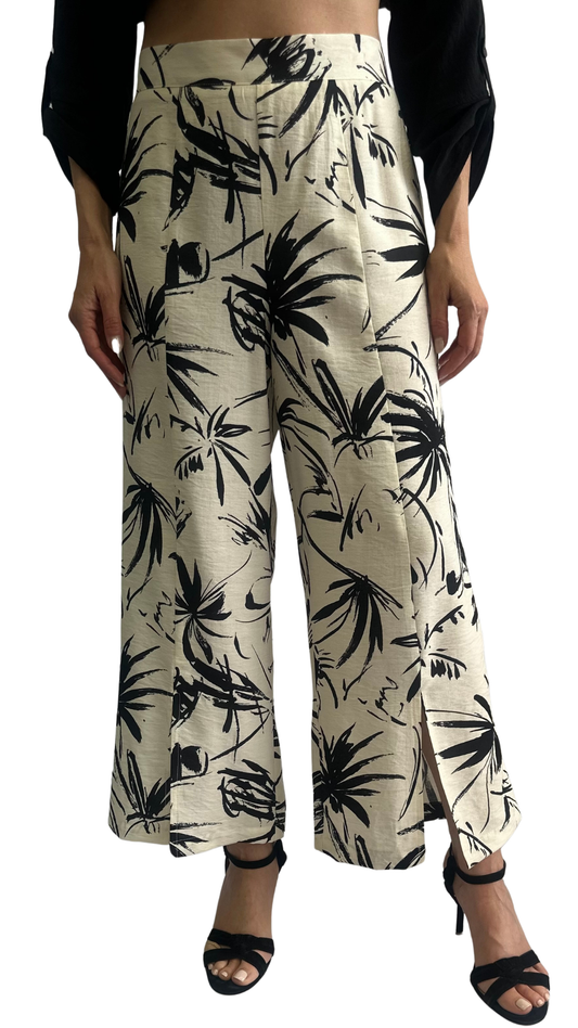 Palm Tree Print Front Slit Pull-On Pants. Style SW205409