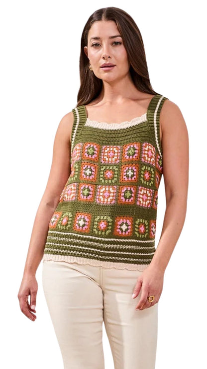 Crochet Knit Square Neck Scalloped Hem Camisole. Style TR6113O-576