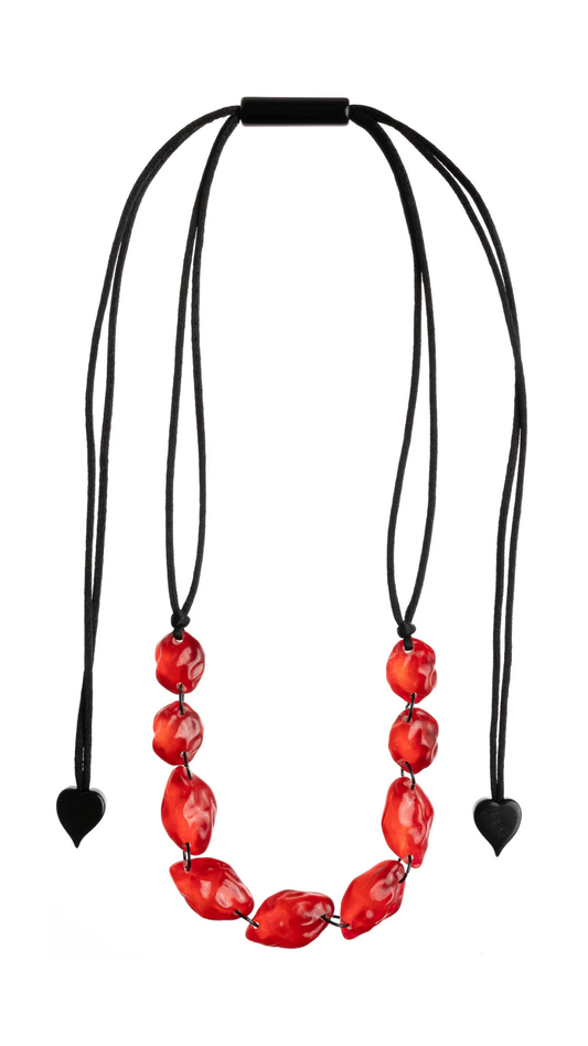 Gemma Collection - Multi Shaped Red Beads Necklace. Style 3450102REDDQ09