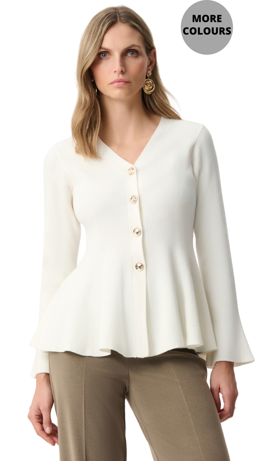 Cotton Knit Fit And Flare Peplum Cardigan. Style JR263968