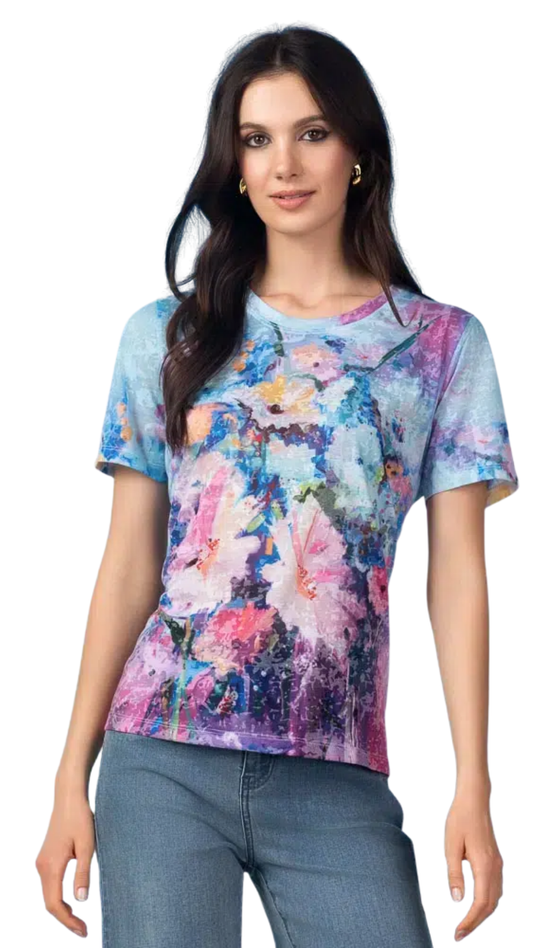 Lightweight See-Through Blurry Floral Print Top. Style ALS47412