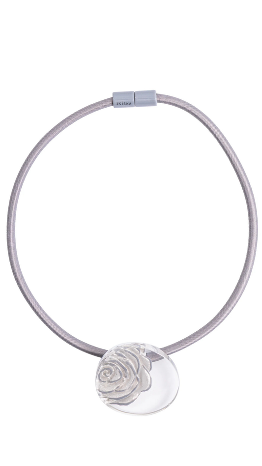 Rosette Collection - Circular Silver Rose Detail Pendant Necklace. Style 3460150SILVQ01