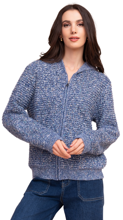 Zip Front Boucle Hooded Cardigan. Style ALSA48098