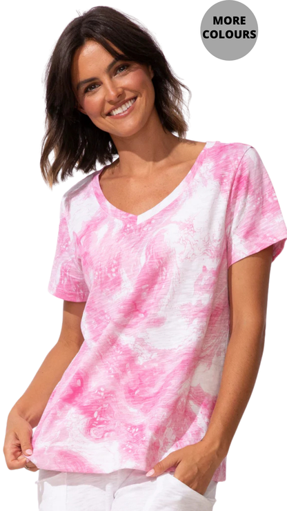 Marble V-Neck Short Sleeve Lightweight Top. Style ESC13500