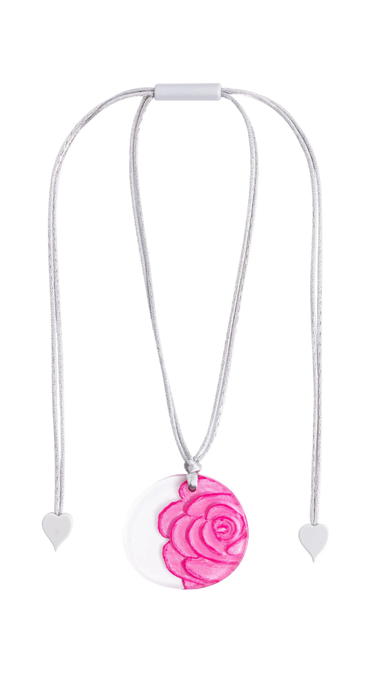 Rosette Collection - Pink Rose Detail Pendant Necklace. Style 3460201PINKQ00