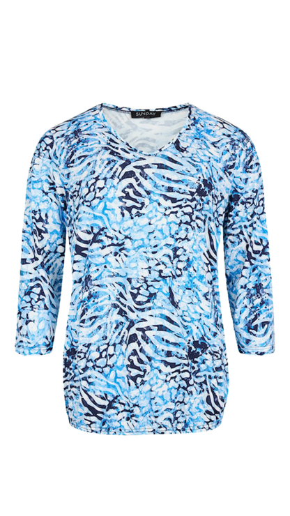 V-Neck 3/4 Sleeve Abstract Print Elastic Waist Top. Style SUN6062