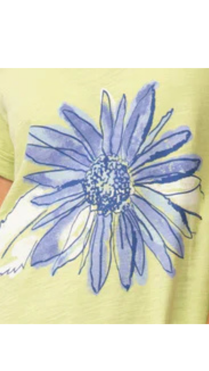 V-Neck Daisy Print 3/4 Sleeve Top. Style ESC52641