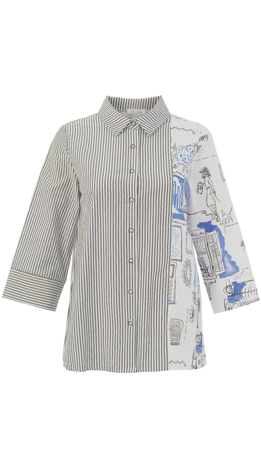 Stripes & Sketch Print Button Front Top. Style DOLC26154