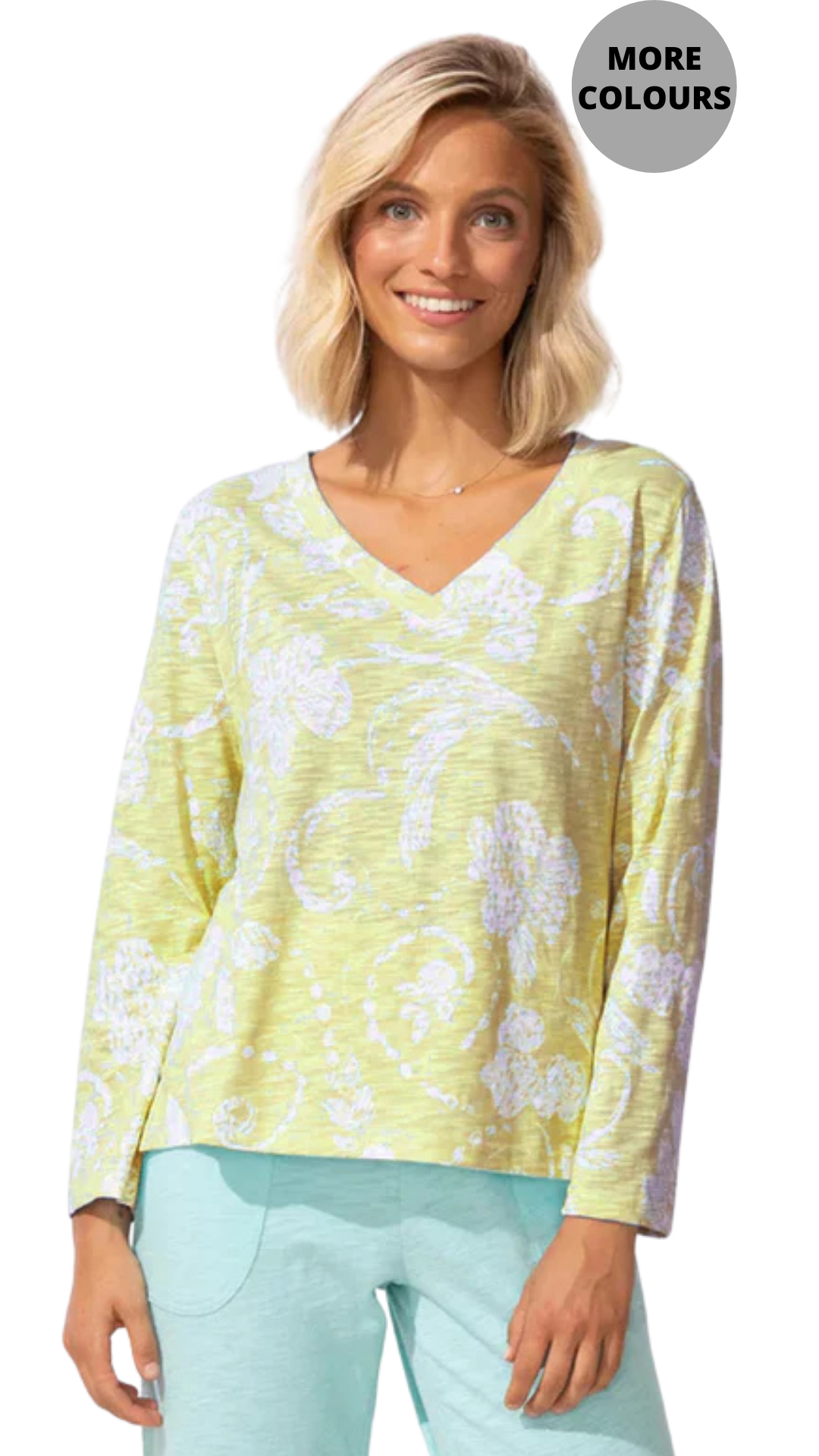 Printed V-Neck Long Sleeve Top. Style ESC11622