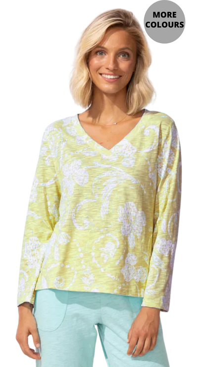 Printed V-Neck Long Sleeve Top. Style ESC11622