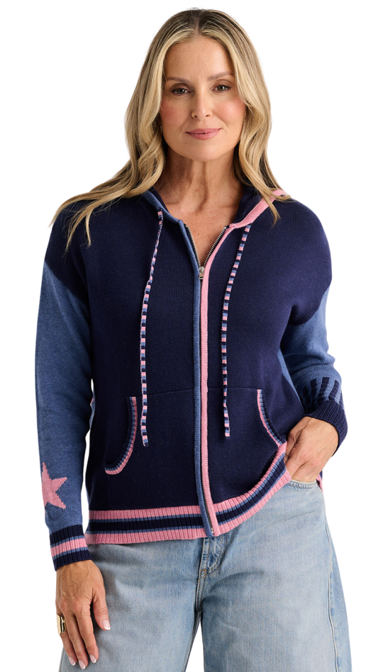 Star Design Zip Front Soft & Lightweight Hoodie. Style ZKP8529U