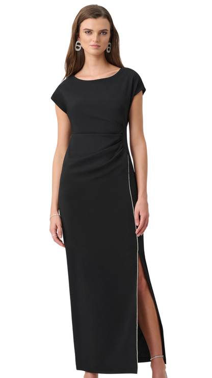 Signature Scuba Crepe Sheath Rhinestones Piping Gown. Style JR261713F26