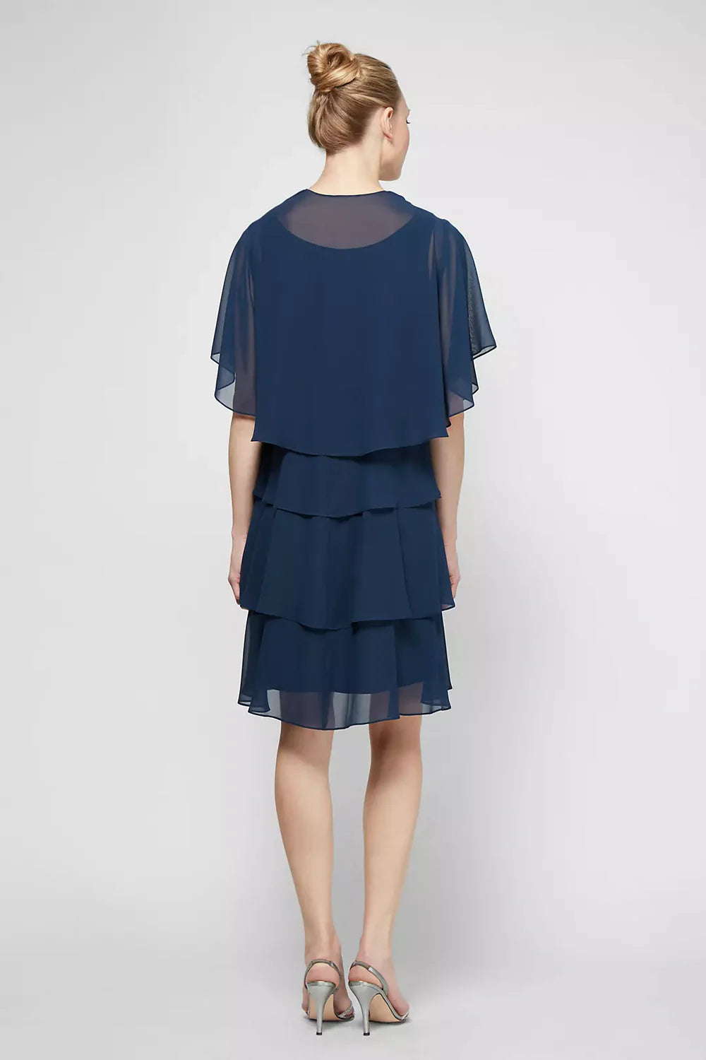 Tiered Chiffon Jacket Beaded Neck Detail Dress. Style SL112296