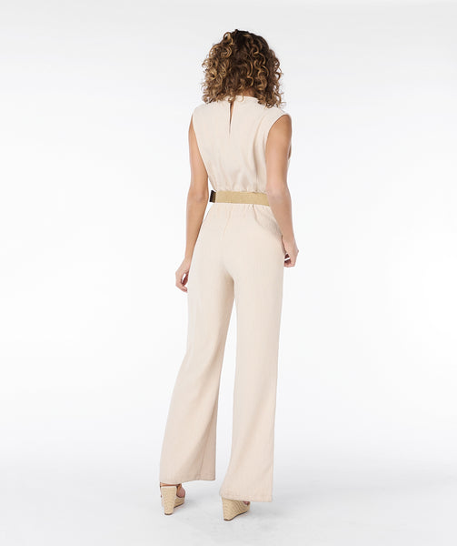 Textured Crinkle Belted Jumpsuit. Style ESQ30019