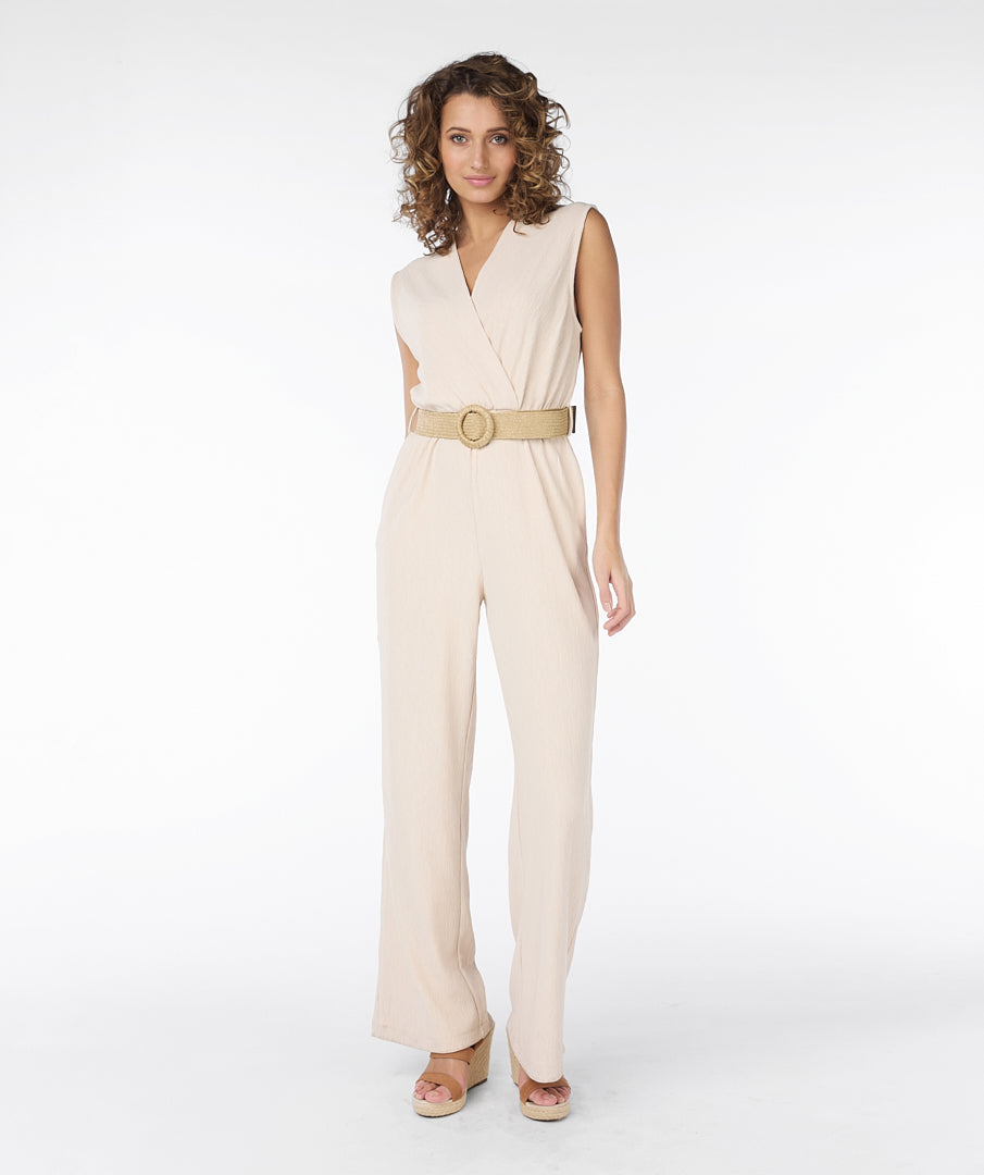 Textured Crinkle Belted Jumpsuit. Style ESQ30019