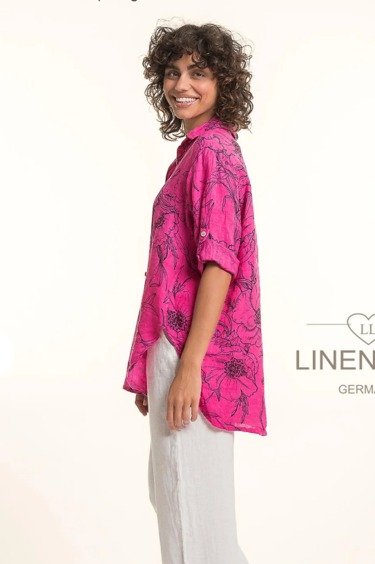 Collared Button Front Roll-Up Sleeve Floral Print Blouse. Style LLTP1782P