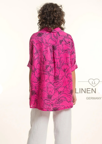 Collared Button Front Roll-Up Sleeve Floral Print Blouse. Style LLTP1782P