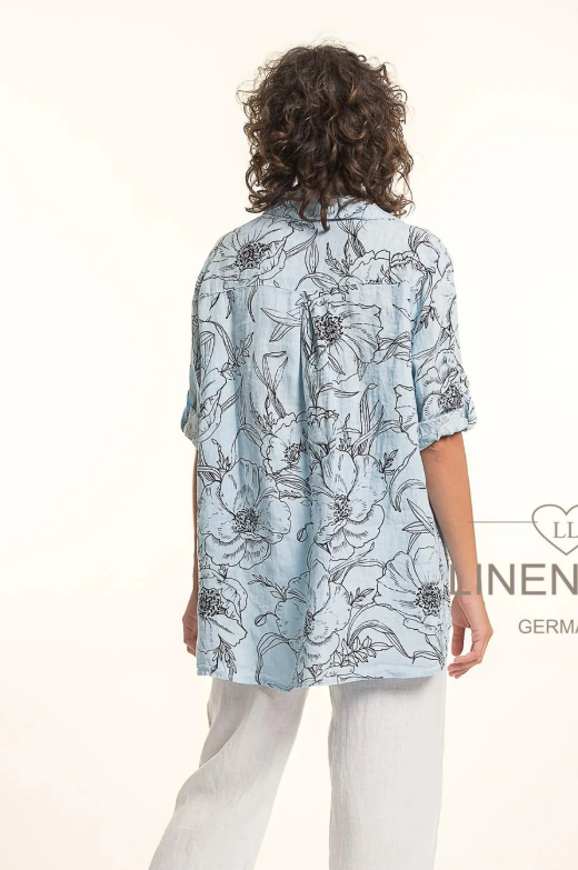 Collared Button Front Roll-Up Sleeve Floral Print Blouse. Style LLTP1782P