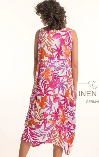 Tropical Print Sleeveless Square Neck Cocoon Dress. Style LLTP1776P
