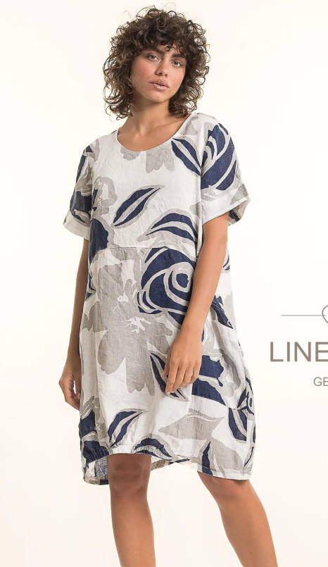 Balloon Silhouette Elastic Hem Short Sleeve Linen Dress. Style LLTP1778P