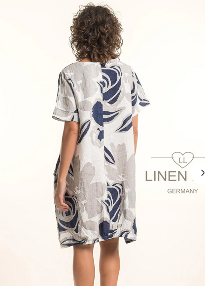Balloon Silhouette Elastic Hem Short Sleeve Linen Dress. Style LLTP1778P