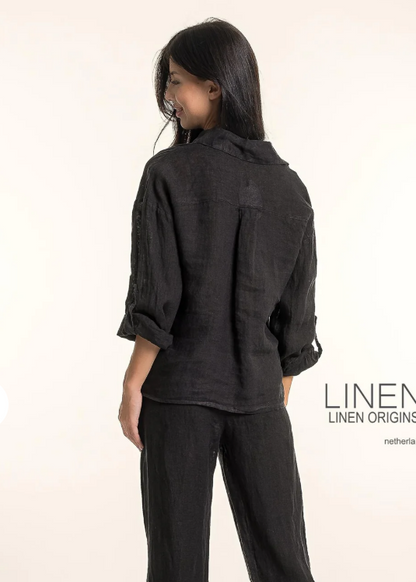 Roll-Up Sleeve Button Front Linen Top. Style LOTP1685