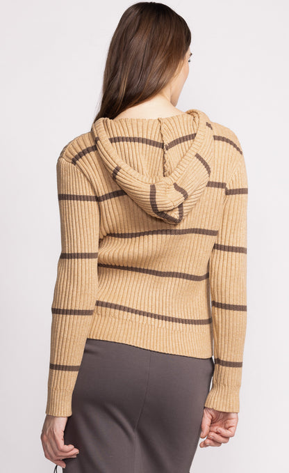 Selena Striped Beige Knit Hoodie. Style PMSW-2471B