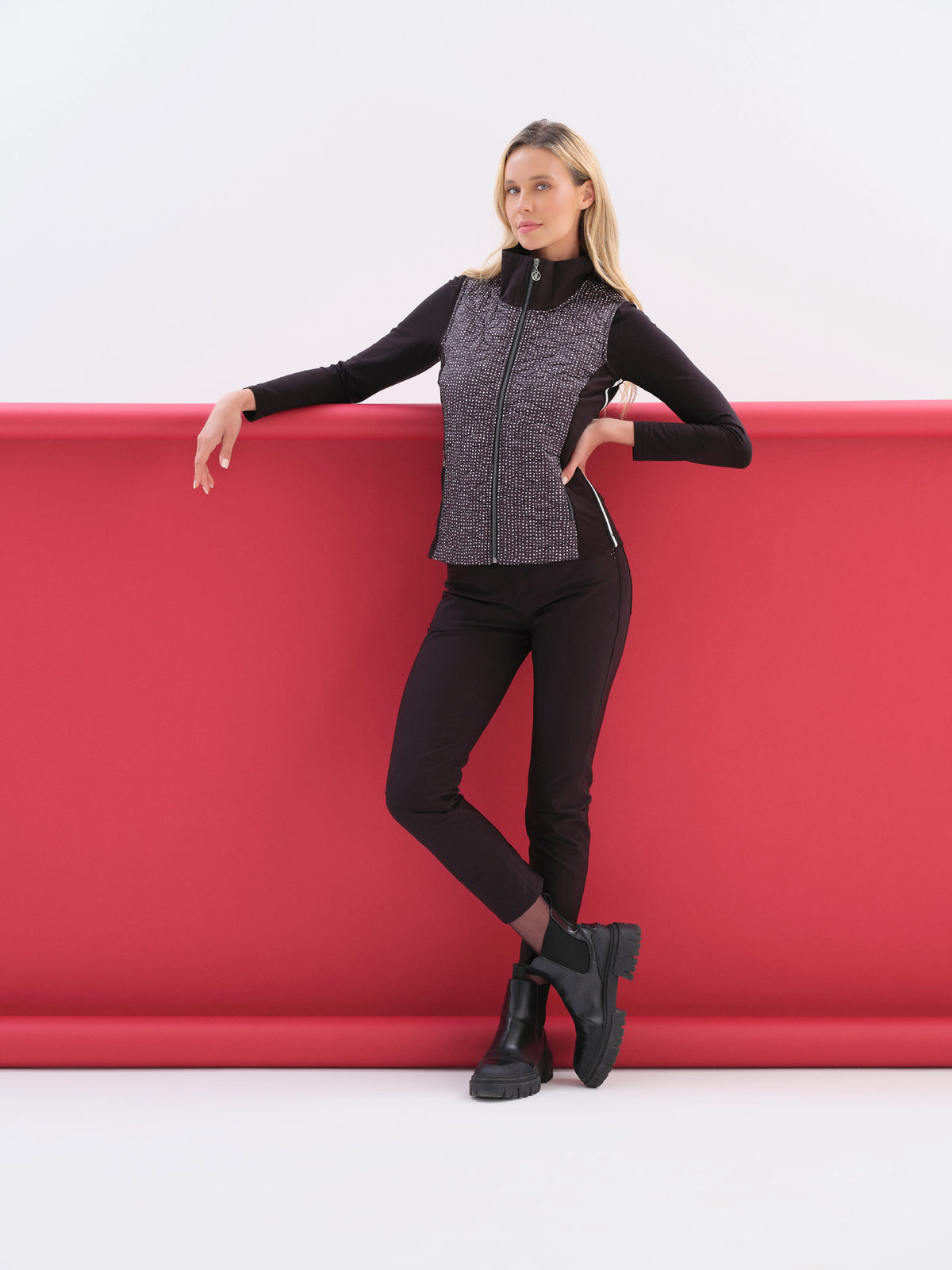 Polka Dot Sleeveless Zip Front Vest. Style DOLC76104