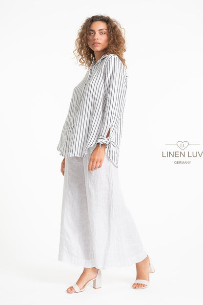 Tie Cuffs Striped Linen Top. Style LL1600