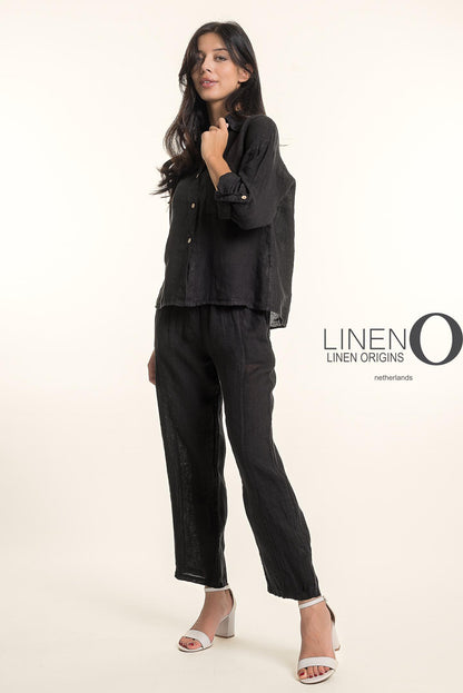 Roll-Up Sleeve Button Front Linen Top. Style LOTP1685