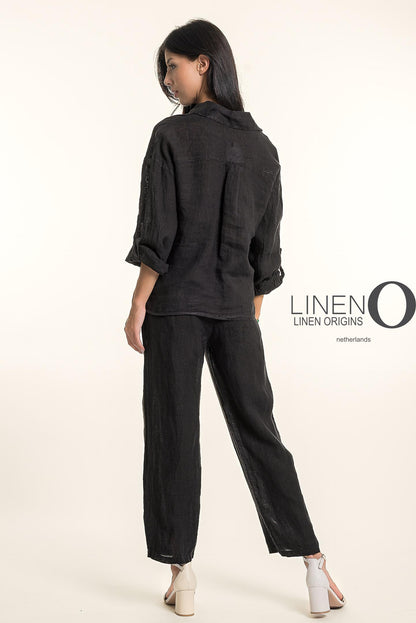 Roll-Up Sleeve Button Front Linen Top. Style LOTP1685