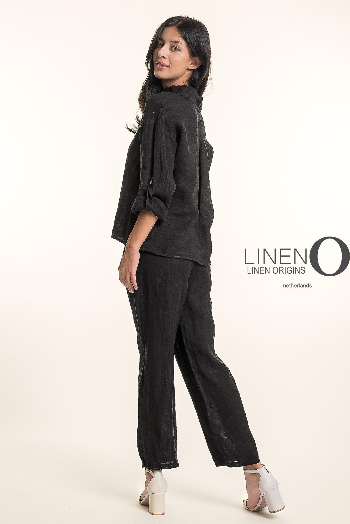 Roll-Up Sleeve Button Front Linen Top. Style LOTP1685