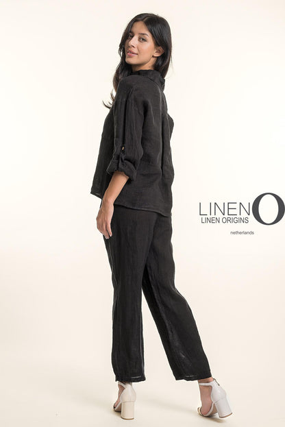 Roll-Up Sleeve Button Front Linen Top. Style LOTP1685