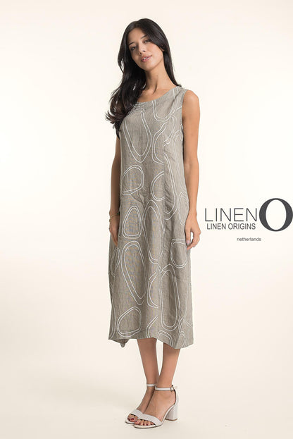 Abstract Circle Print Sleeveless Maxi Linen Dress. Style LOTP1719P-40