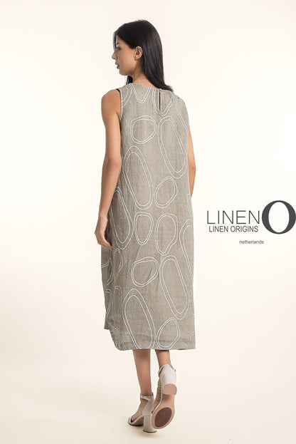 Abstract Circle Print Sleeveless Maxi Linen Dress. Style LOTP1719P-40