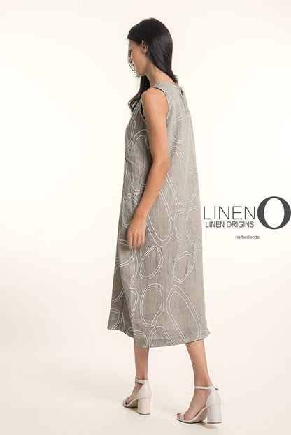 Abstract Circle Print Sleeveless Maxi Linen Dress. Style LOTP1719P-40