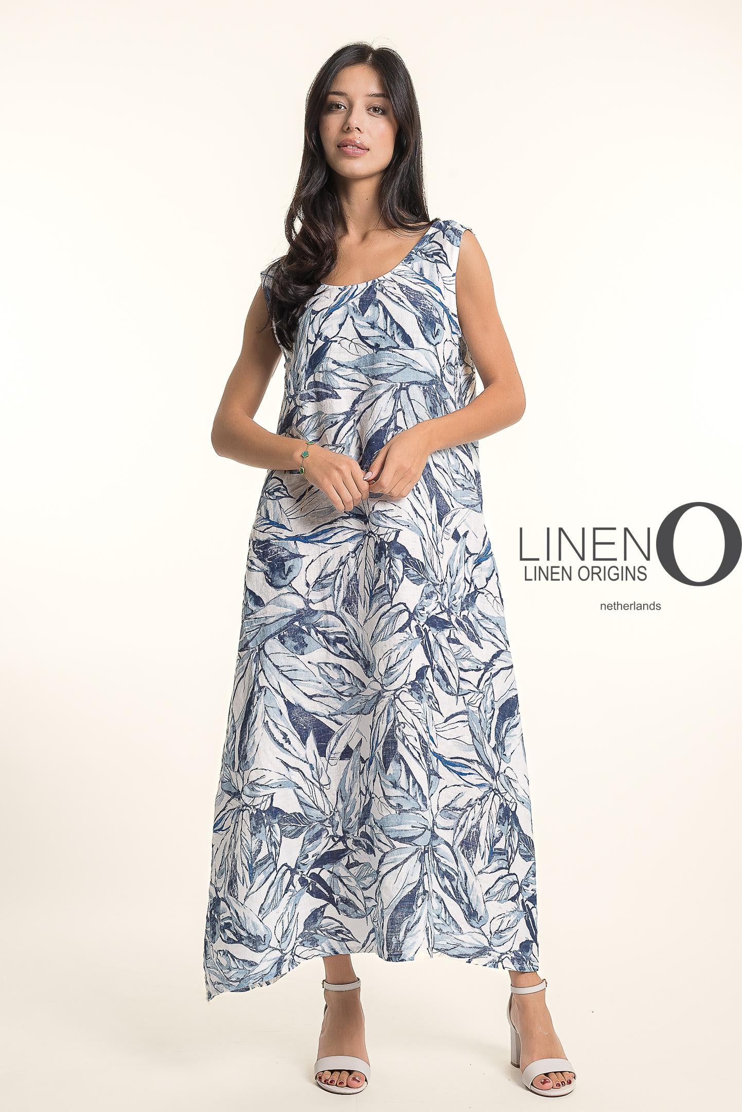 Sleeveless Abstract Leaf Print A-Line Dress. Style LOTP1720P-11