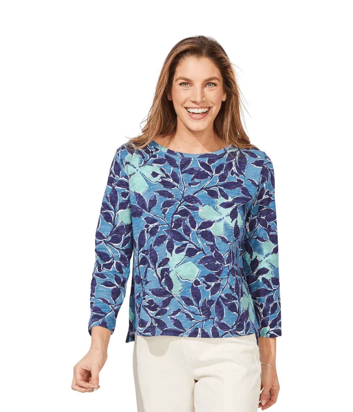 Floral Foliage Boxy Long Sleeve Top. Style ESC12125