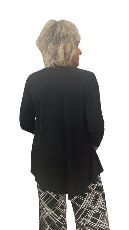 Petite Solid Black Open Front Cardigan. Style SW81200P