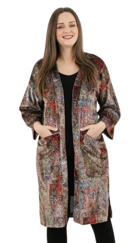 Long Velvet Open Front Cardigan. Style SHNP1821