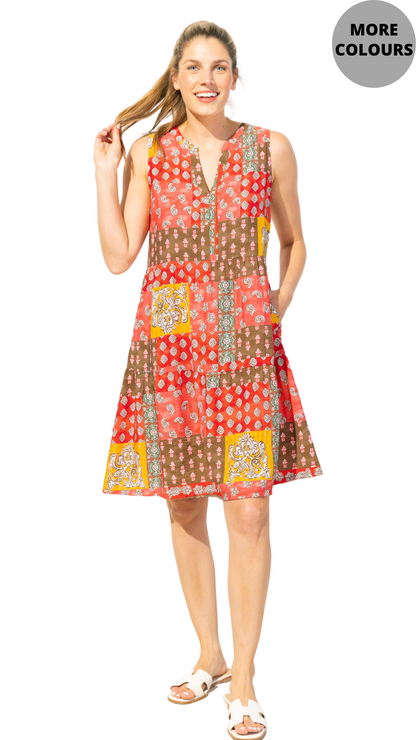 V-Neck Patchwork Paisley Paradise Dress. Style ESCE86015