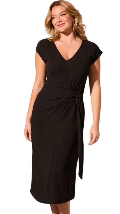 Side Tie Textured Jersey Midi Dress. Style TR2139O-8151