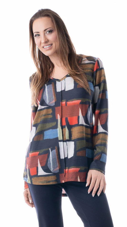 Multi Colour Front Seam Long Sleeve Top. Style PE621-4615