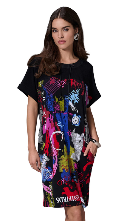 Silky Knit Wording Print Straight Dress. Style JR253032