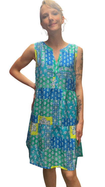 V-Neck Patchwork Paisley Paradise Dress. Style ESCE86015