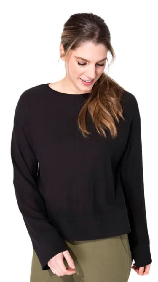 Black Rib Knit Snuggly Pullover Sweater. Style ESC13205